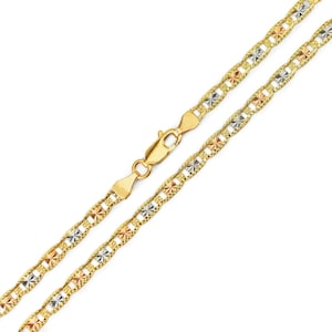 3.3mm 10K Gold Solid Tri-Color Valentino Chain Diamond Cut 22&quot; - 24&quot;