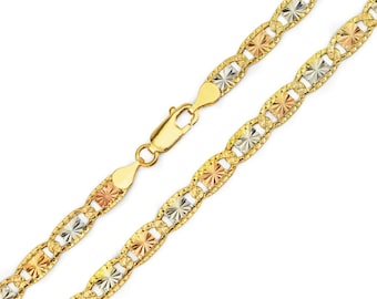 4.8mm 14K Gold Solid Tri-Color Valentino Chain Diamond Cut 22" - 26"