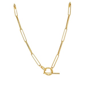 14k Gold Fancy Paper Clip with Toggle Clasp Authentic Yellow Gold Necklace 18&quot;