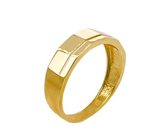 Anillo de oro amarillo pulido facetado de 14 k auténtico, tallas 6, 7 y 8