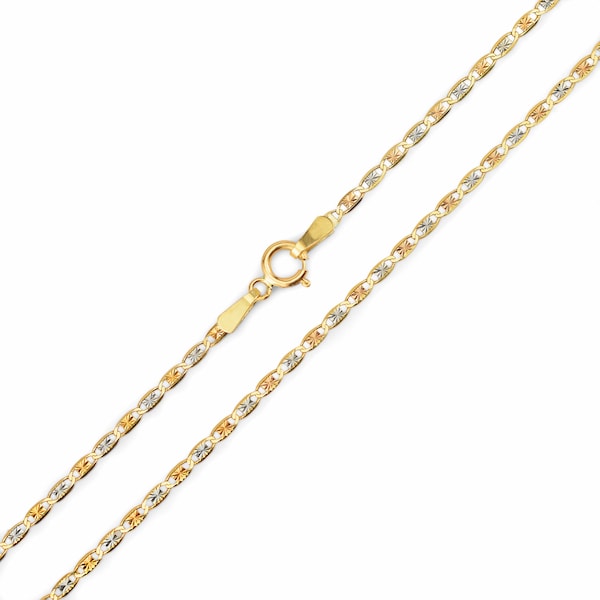 1.5mm 14K Gold Solid Tri-Color Valentino Chain Diamond Cut 16" - 24"