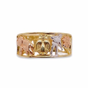 14k Gold Viel Glück 3-Farben Ring Elefant Eule Hufeisen Evil Eye 4 Kleeblatt Größe 8,75