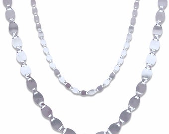 Gargantilla/collar Valentino de oro blanco de 14 k con espejo ajustable de 3 mm/5 mm (14" a 17")