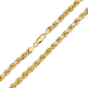 4mm 10K Gold Hollow Diamond Cut Rope Chain Necklace 18&quot; - 30&quot;