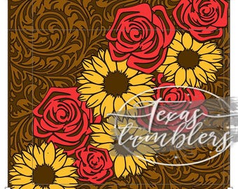 20 oz tooled leather, sunflower & roses template