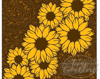 20 oz tooled leather & sunflower