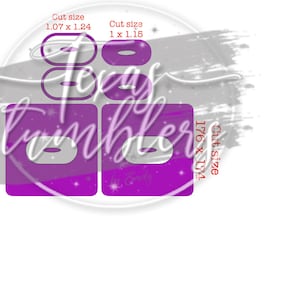 May include: Purple and white sublimation design with the text "Texas Tumbler" and "Live Simply" with cut size measurements in inches.