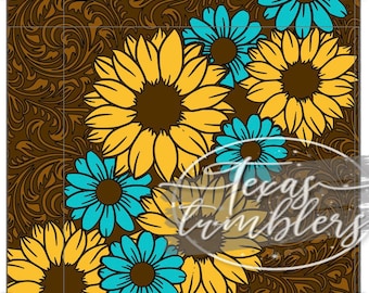 20 oz tooled leather daisy & sunflower