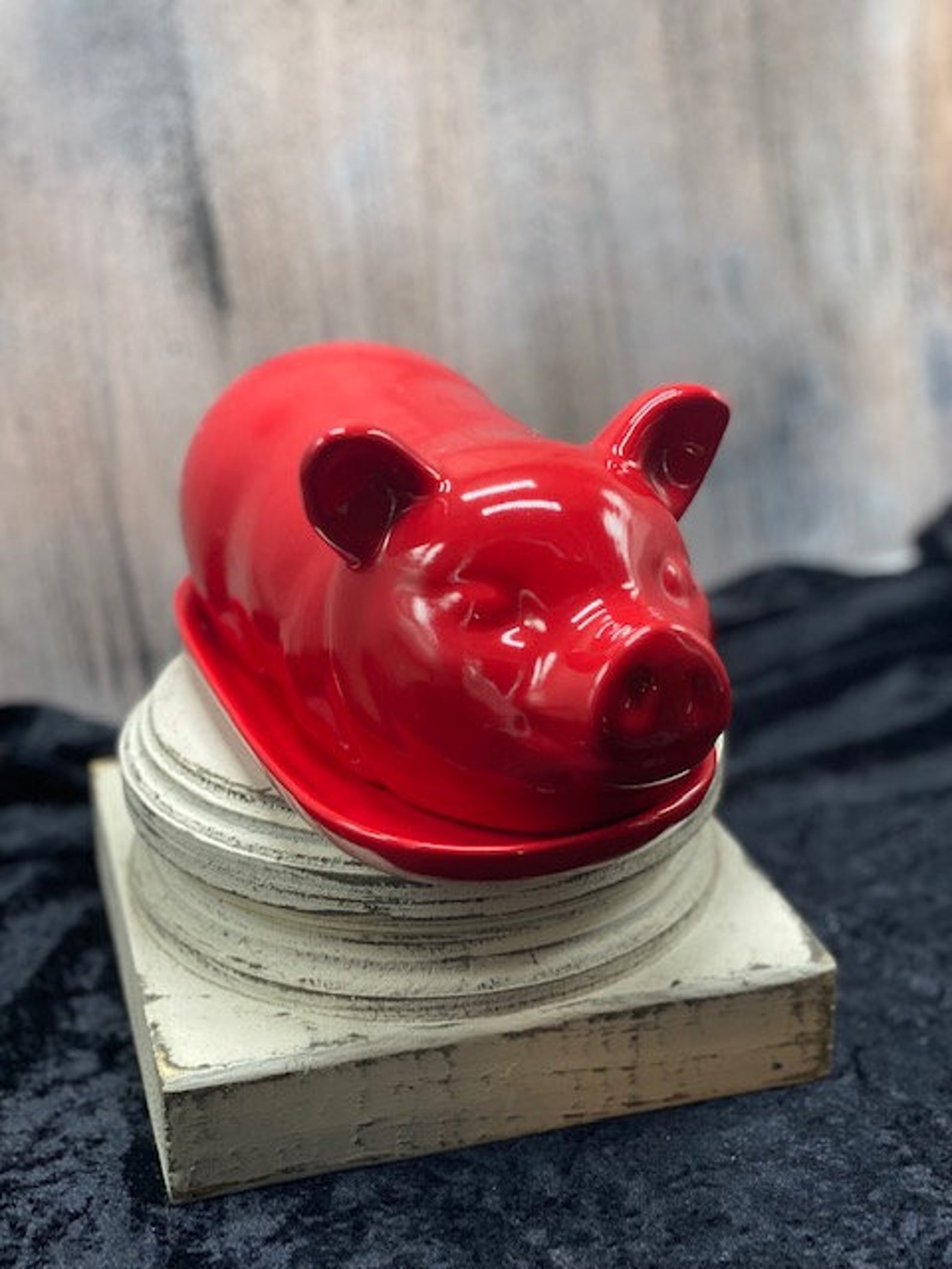 Pig Butter DishCeramic butter dishpig decorred Etsy