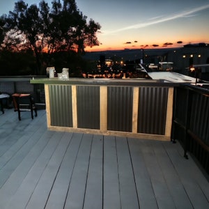 Handmade Galvanized Metal & Reclaimed Wood Bar: Custom L-Shaped Design