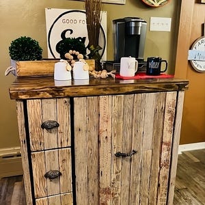 Double Trash Can Cabinet-Pull Out Trash Can Cabinet-Coffee Bar-Wine Bar-Handmade-Storage Organizer-Trash Can Storage-Home Decor !