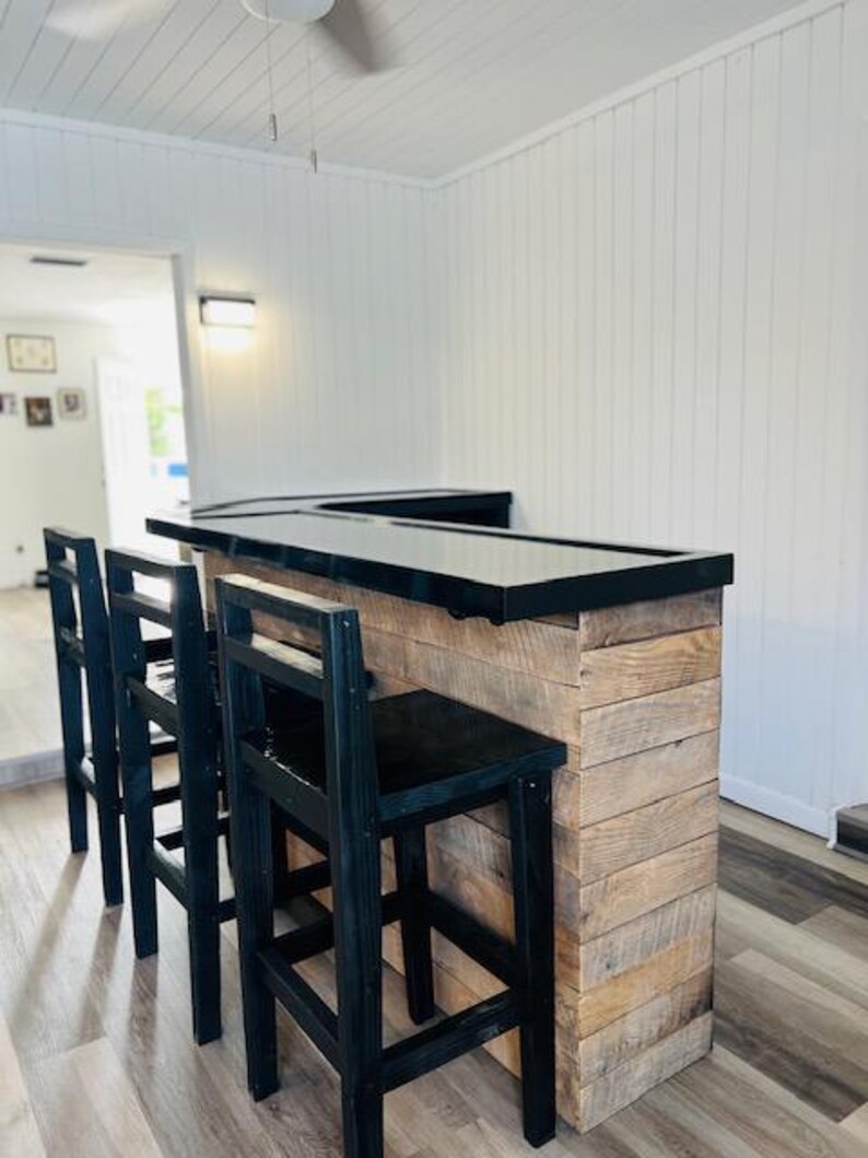 Handmade L-shaped Barnwood Bar – Custom Rustic Indoor Outdoor Home Bar ...