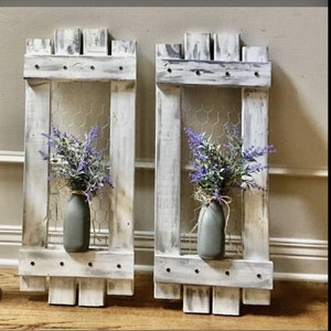 Pair distressed wood shutters-wall shutters-rustic wall decor-Farmhouse shutters-Wall Sconce-Country Decor-Wood Shutters