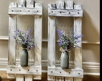 Pair distressed wood shutters-wall shutters-rustic wall decor-Farmhouse shutters-Wall Sconce-Country Decor-Wood Shutters