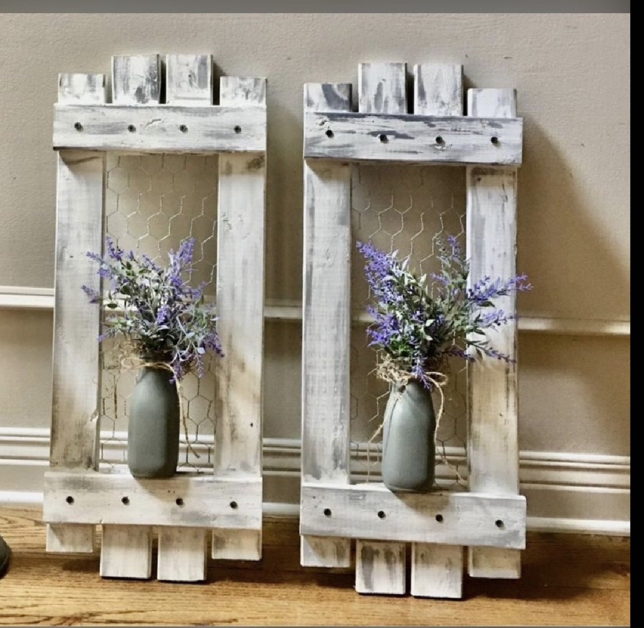Pair distressed wood shutters-wall shutters-rustic wall decor-Farmhouse shutters-Wall Sconce-Country Decor-Wood Shutters