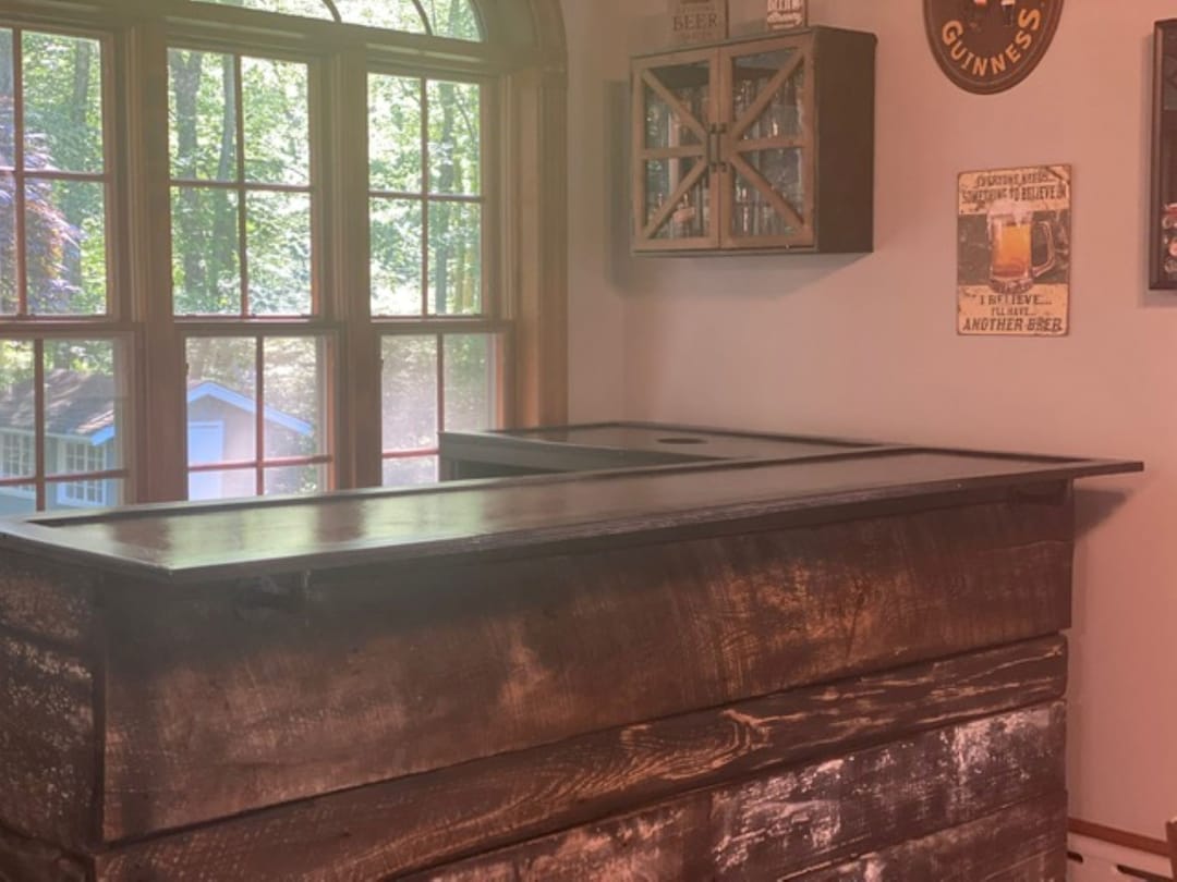 Rustic L Shaped Wood Bar for Kegeratorman Cave Bargame Room Barindoor or Outdoor Usegifts