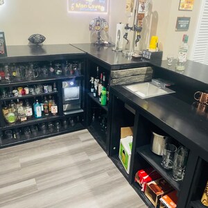 L-shaped Rustic Wood Bar: Custom Home Bar With Bartender Station - Etsy