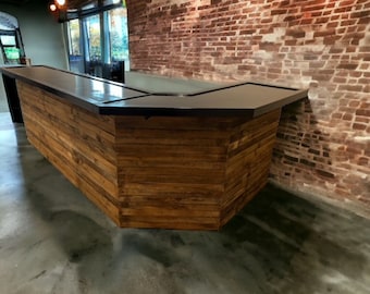 Reclaimed Wood Diagonal L Shaped Bar-Bar-Man Cave Bar-Game Room Bar-Indoor bar-outdoor bar-Custom Bar-Home bar-bars-basement bar-wood bar