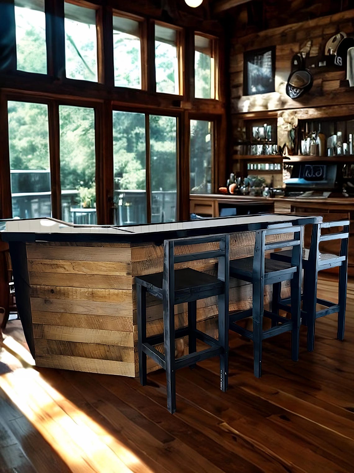 Handmade L-shaped Barnwood Bar – Custom Rustic Indoor Outdoor Home Bar ...