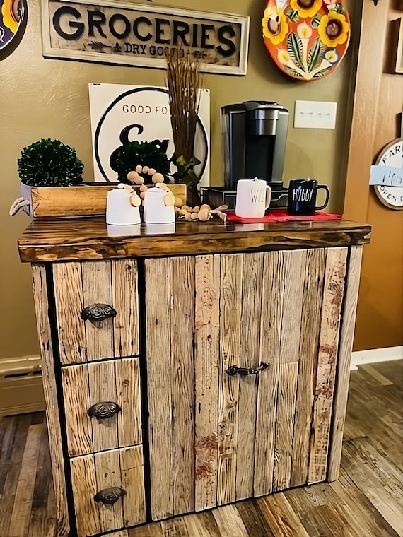 Gabinete de bote de basura doble Gabinete de bote de basura extraible Cafeteria Bar de vinos Organizador de almacenamiento hecho a mano Almacenamiento de botes de basura Cocina Buffet Basura Etsy Espa...