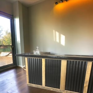 Handmade Galvanized Metal & Reclaimed Wood Bar: Custom L-Shaped Rustic Industrial Design