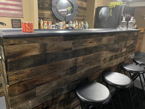 Reclaimed wood bar made from old barn wood  Reclaimed wood bars, Outdoor wood  bar, Wood bar