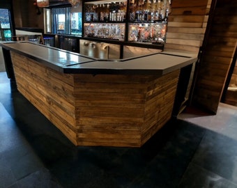 Reclaimed Wood Diagonal L Shaped Bar-Bar-Man Cave Bar-Game Room Bar-Indoor bar-outdoor bar-Custom Bar-Home bar-bars-basement bar-wood bar