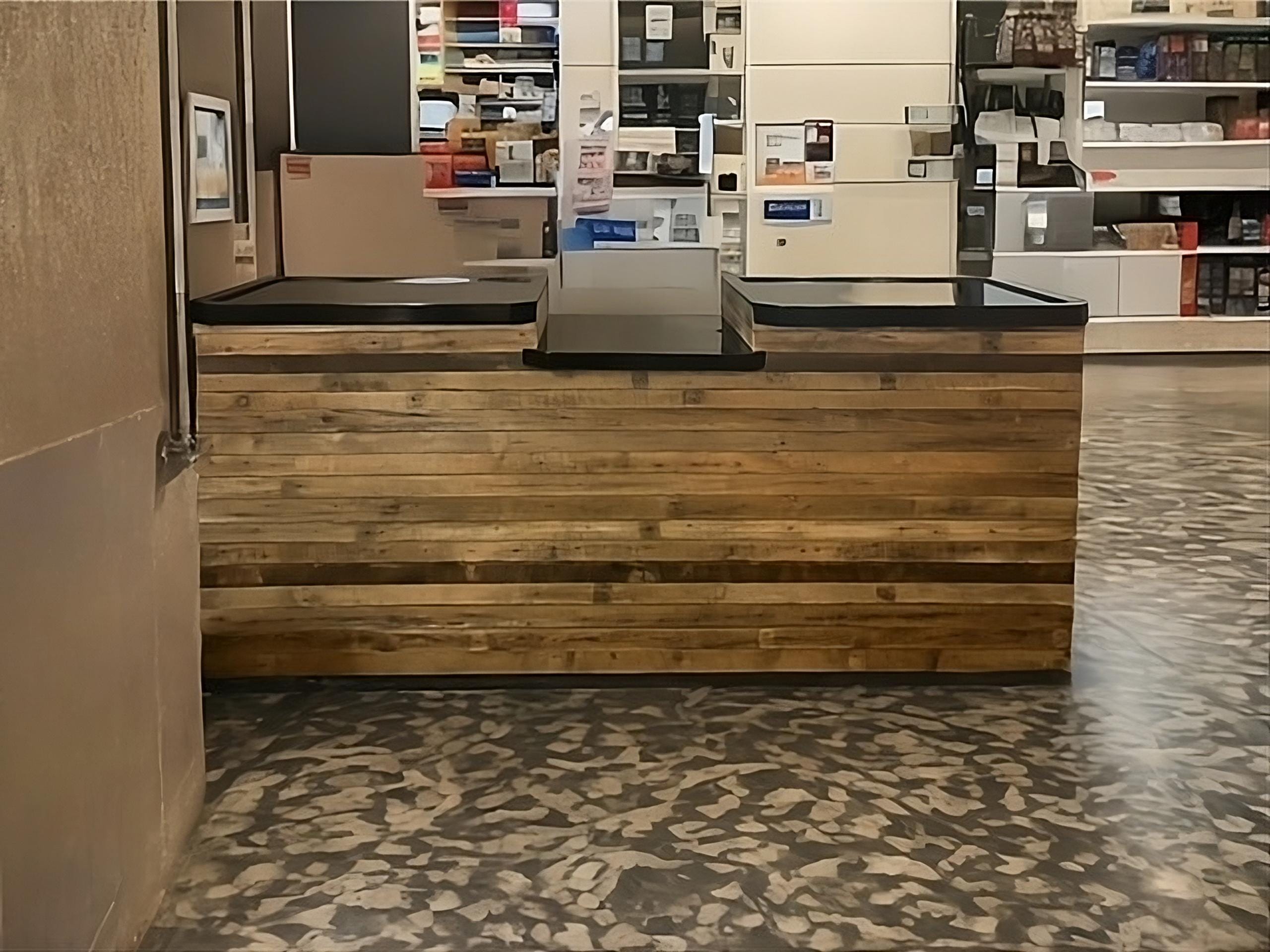Rustic wood retail counter-retail counter-check out counter-multi level check out