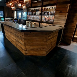 Reclaimed Wood Diagonal L Shaped Bar-Bar-Man Cave Bar-Game Room Bar-Indoor bar-outdoor bar-Gifts For Him-Home bar-bars-basement bar-wood bar image 1