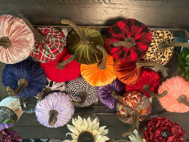 Large Velvet Fabric Pumpkinsfabric Pumpkinsfall Decor Etsy