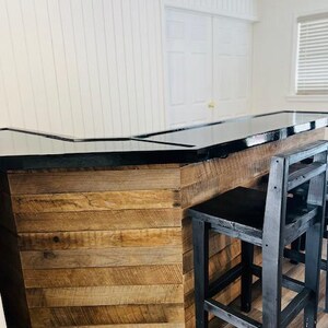 Handmade L-shaped Barnwood Bar – Custom Rustic Indoor Outdoor Home Bar ...