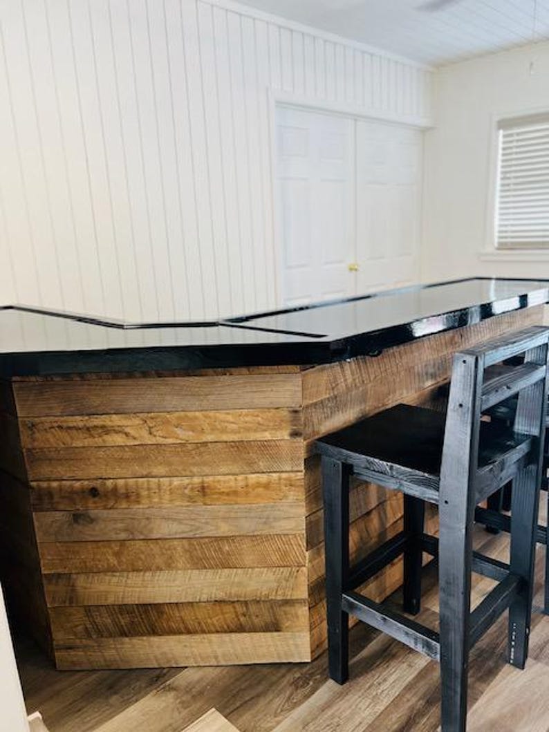 Handmade L-shaped Barnwood Bar – Custom Rustic Indoor Outdoor Home Bar ...
