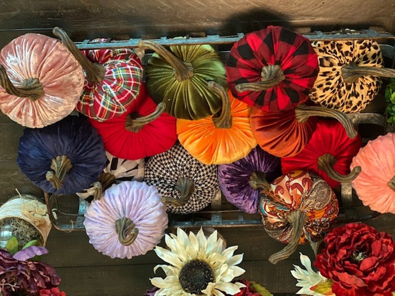 Large Velvet Fabric Pumpkinsfabric Pumpkinsfall Decor Etsy