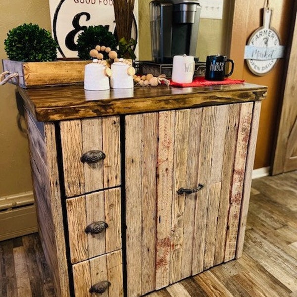 Double Trash Can Cabinet-Pull Out Trash Can Cabinet-Coffee Bar-Wine Bar-Handmade-Storage Organizer-Trash Can Storage-Kitchen Buffet-Trash