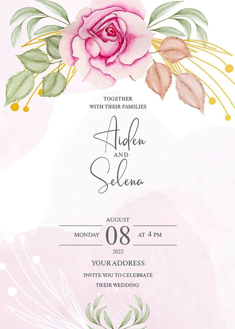 Editable Wedding RSVP Instant Download Pink Roses Nature Design Wedding Invitation Template Set Vector EPS File Watercolour Vector file