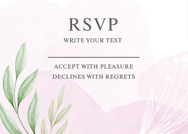 Editable Wedding RSVP Instant Download Pink Roses Nature Design Wedding Invitation Template Set Vector EPS File Watercolour Vector file
