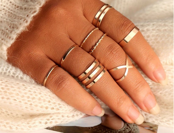 Conjunto de anillos geométricos huecos redondos de Color dorado de diseño  Original para mujer, anillo abierto con giro cruzado de moda, anillo para  articulación, joyería femenina -  México