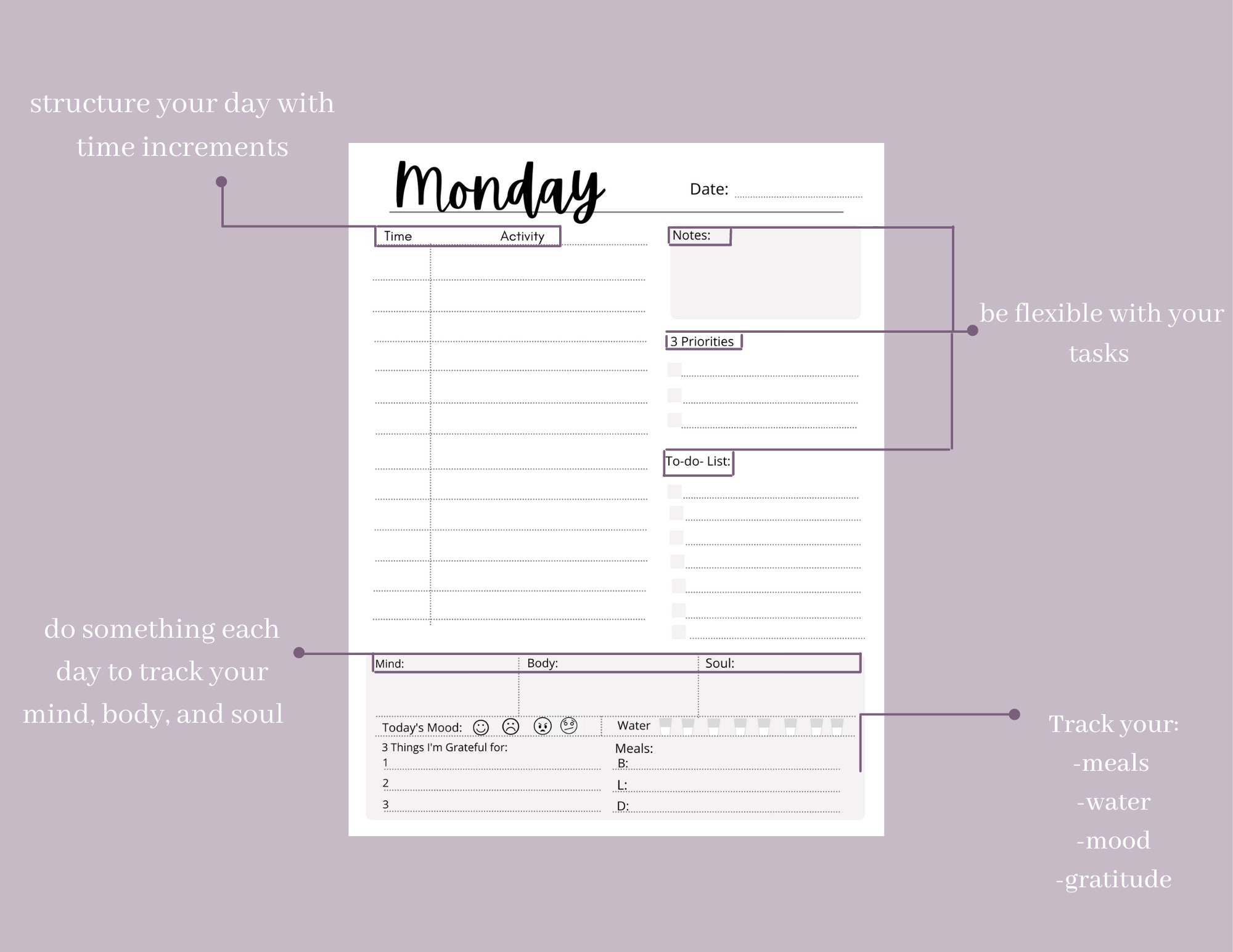 7 day printable weekly planner minimal aesthetic digital etsy