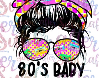Bebé de los años 80 bollo desordenado DIGITAL DESCARGAR PNG sublimación 600dpi
