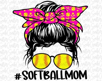 Moño desordenado de mamá de softbol DESCARGA DIGITAL PNG sublimación momlife 300dpi