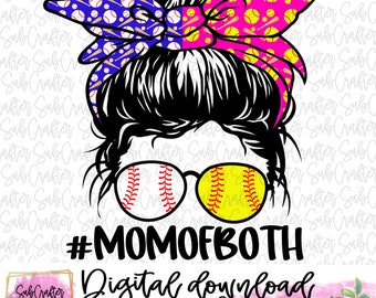 Mamá de béisbol y sóftbol con moño desordenado DESCARGA DIGITAL PNG sublimación momlife 300dpi