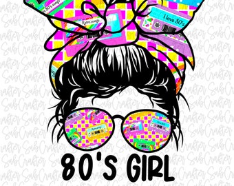 80's Girl messy bun DESCARGA DIGITAL PNG sublimación 600dpi