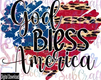 God Bless American leopard heart flag DOWNLOAD PNG sublimation 300dpi