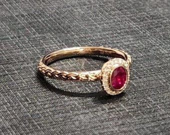 18k Yellow Gold Natural Ruby and Diamond Ring with Modern style designer ring