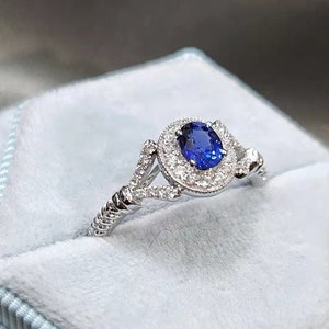 Solid 18K Wit Goud Natuurlijke Saffier en Diamond Moderne Ring