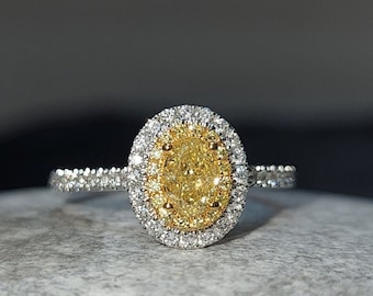 18K Yellow and White Gold Natural Yellow Diamond Ring