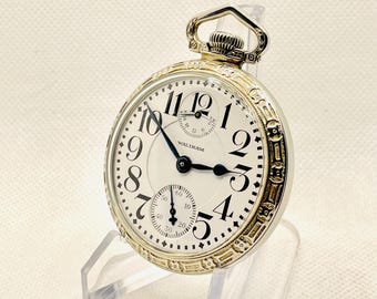 Vintage Pocket Watch-Waltham Vanguard, 23J, Wind Indicator, 16s, Circa 1926 in White Gold-Filled Case. Running well. Great Gift!