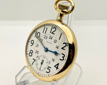 Vintage Pocket Watch-Waltham, 21 Jewel, Railroad Grade, 16s, Circa 1915, Canadian Train dial, Gold-Filled Case. Fully Restored! Great gift.