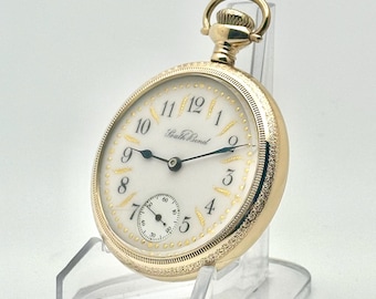 Vintage Pocket Watch-South Bend 16s, 17 Jewel, Circa 1924, Hand-Painted Dial. Beautifully Engraved, Gold Filled Case. Runs well. Great Gift!