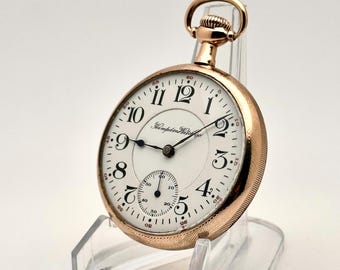 Vintage Pocket Watch-Hampden Railway, 16s RR Grade, 19 Jewels, Circa 1906. Gold-Filled Carved Case. Runs well. Special Gift or Daily Carry.